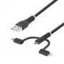 StarTech.com 1m Robustes USB-Multi-Ladekabel, USB auf Lightning/Micro-USB/Type-C, Apple MFi zertifiziert, Aramid-Mantel, universelles 3-in-1 USB-Ladekabel für iPhone/iPad/Android