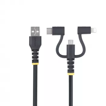 StarTech.com 1m Robustes USB-Multi-Ladekabel, USB auf Lightning/Micro-USB/Type-C, Apple MFi zertifiziert, Aramid-Mantel, universelles 3-in-1 USB-Ladekabel für iPhone/iPad/Android