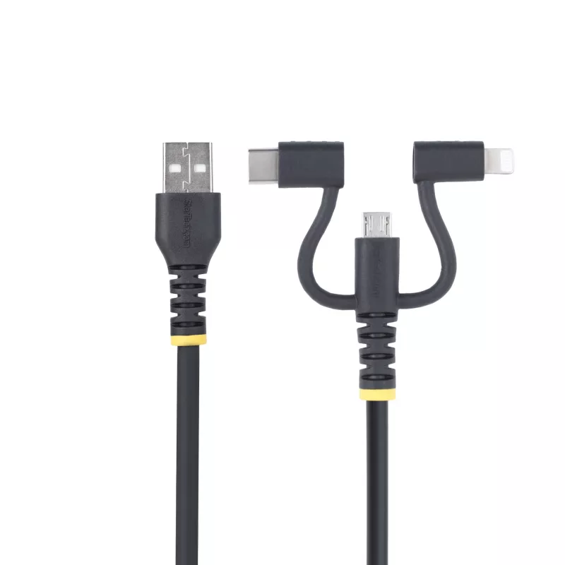 StarTech.com 1m Robustes USB-Multi-Ladekabel, USB auf Lightning/Micro-USB/Type-C, Apple MFi zertifiziert, Aramid-Mantel, universelles 3-in-1 USB-Ladekabel für iPhone/iPad/Android