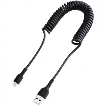 StarTech.com 1m (3ft) USB auf Lightning Kabel, MFi zertifiziert, spiralförmiges iPhone Ladekabel, Schwarz, strapazierfähiger TPE-Mantel Aramidfaser, robustes Spiralkabel Lightning