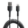 StarTech.com 1m (3ft) USB auf Lightning Kabel, MFi zertifiziert, spiralförmiges iPhone Ladekabel, Schwarz, strapazierfähiger TPE-Mantel Aramidfaser, robustes Spiralkabel Lightning