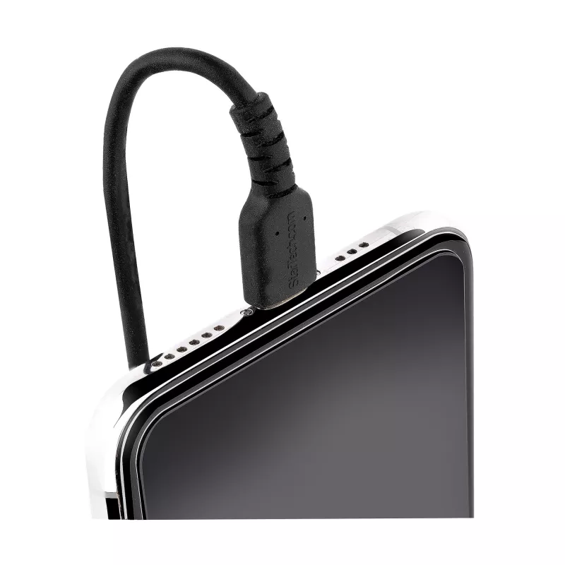 StarTech.com 1m (3ft) USB auf Lightning Kabel, MFi zertifiziert, spiralförmiges iPhone Ladekabel, Schwarz, strapazierfähiger TPE-Mantel Aramidfaser, robustes Spiralkabel Lightning