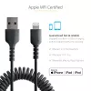 StarTech.com 1m (3ft) USB auf Lightning Kabel, MFi zertifiziert, spiralförmiges iPhone Ladekabel, Schwarz, strapazierfähiger TPE-Mantel Aramidfaser, robustes Spiralkabel Lightning