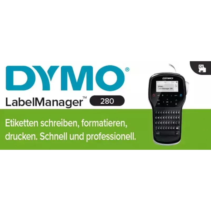 Etikettendrucker Dymo LabelManager 280 — Thermotransfer, D1-Band 6/9/12 mm, wiederaufladbar, LCD, QWERTY