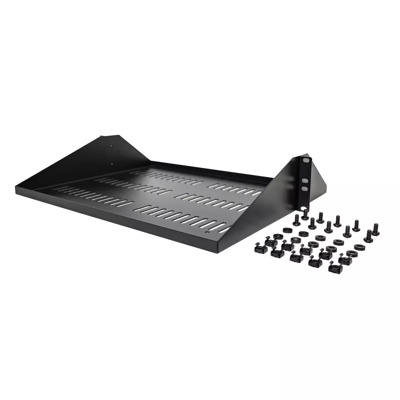 StarTech.com 2U Server-Rack-Regal, mittig montiertes universelles belüftetes Rackmount-Auslegerblech für 19-Zoll-Netzwerkschrank, robuste Stahlausführung, 91 kg Tragfähigkeit, 356 mm Tiefe, Schwarz