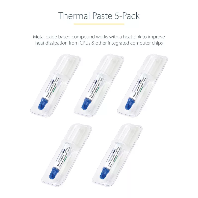 StarTech.com Wärmeleitpaste, 5er-Pack wiederverschließbare Spritzen (je 1,5 g), Metalloxid-Verbindung, Wärmeleitpaste für CPU-Kühlkörper