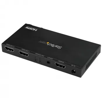 StarTech.com 2-Port HDMI-Splitter (1x2) – 4K 60Hz UHD HDMI 2.0 Audio-Video-Splitter mit Scaler und Audio-Extractor (3,5 mm/SPDIF) – Dual HDMI-Splitter (1-Eingang 2-Ausgang) – EDID-Kopie – TV/Projektor