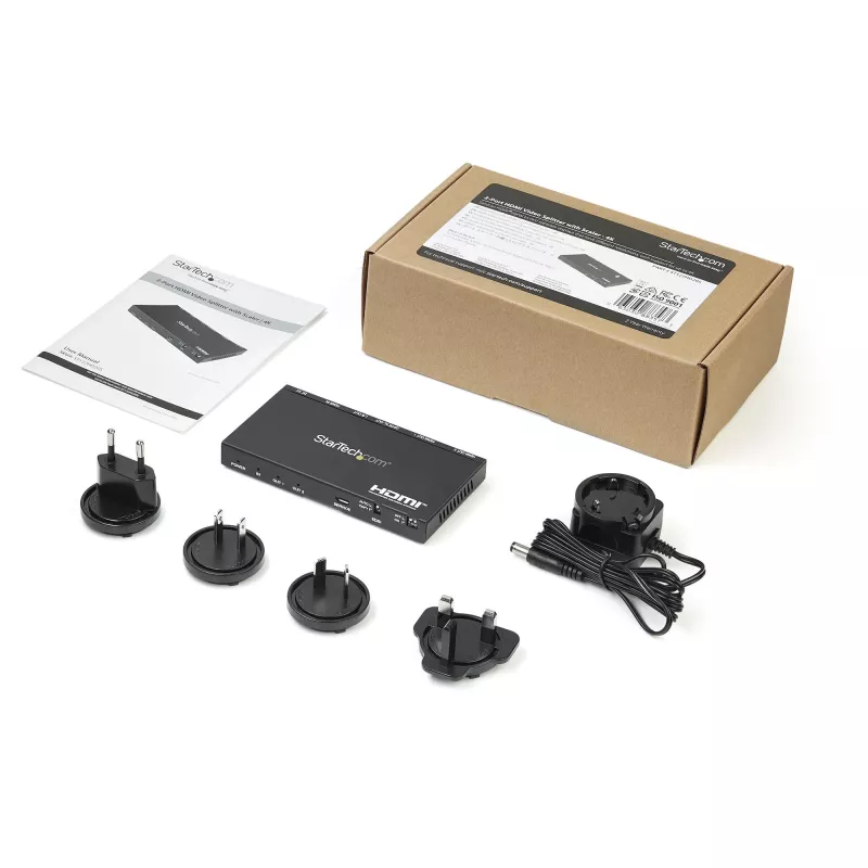 StarTech.com 2-Port HDMI-Splitter (1x2) – 4K 60Hz UHD HDMI 2.0 Audio-Video-Splitter mit Scaler und Audio-Extractor (3,5 mm/SPDIF) – Dual HDMI-Splitter (1-Eingang 2-Ausgang) – EDID-Kopie – TV/Projektor