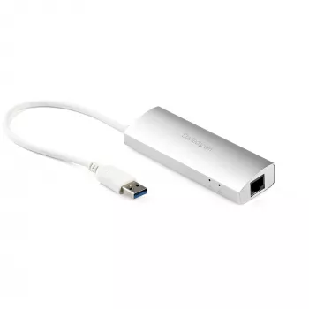 StarTech.com 3-Port tragbarer USB 3.0 Hub mit Gigabit-Ethernet - integriertes Kabel~3-Port tragbarer USB 3.0 Hub mit Gigabit-Ethernet - 5 Gbit/s - integriertes Kabel