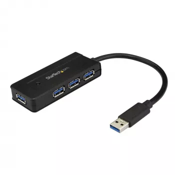 StarTech.com 4-Port USB 3.0 Hub (SuperSpeed 5 Gbit/s) mit Schnellladung – Tragbarer USB 3.1 Gen 1 Typ-A Laptop/Desktop Hub – USB Bus-Power oder selbstbetrieben für hohe Leistung – Mini/Kompakt