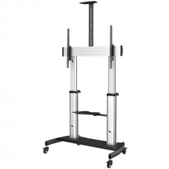 StarTech.com Mobiler TV-Ständer – Schwerlast-TV-Wagen für 60–100 Zoll Displays (100 kg) – höhenverstellbarer rollender Flachbildschirm-Bodenständer auf Rädern – universelle TV-Halterung mit Ablagen