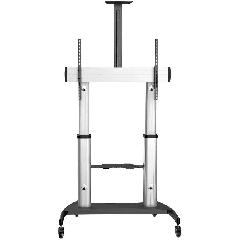 StarTech.com Mobiler TV-Ständer – Schwerlast-TV-Wagen für 60–100 Zoll Displays (100 kg) – höhenverstellbarer rollender Flachbildschirm-Bodenständer auf Rädern – universelle TV-Halterung mit Ablagen