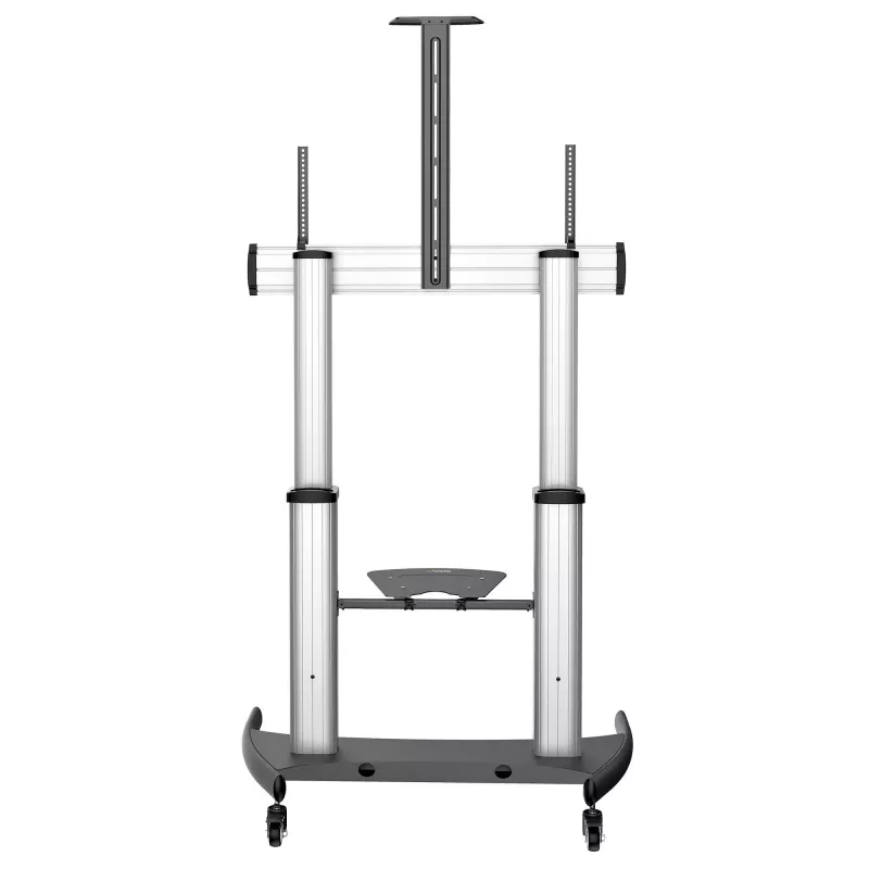 StarTech.com Mobiler TV-Ständer – Schwerlast-TV-Wagen für 60–100 Zoll Displays (100 kg) – höhenverstellbarer rollender Flachbildschirm-Bodenständer auf Rädern – universelle TV-Halterung mit Ablagen