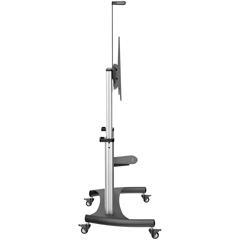 StarTech.com Mobiler TV-Ständer – Schwerlast-TV-Wagen für 60–100 Zoll Displays (100 kg) – höhenverstellbarer rollender Flachbildschirm-Bodenständer auf Rädern – universelle TV-Halterung mit Ablagen