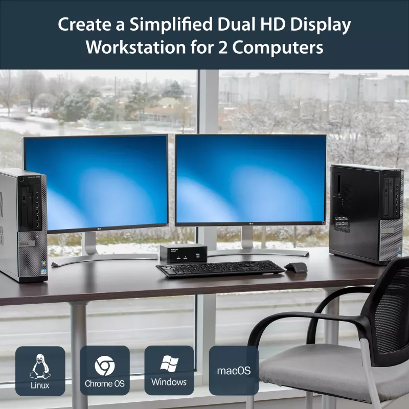 StarTech.com 2-Port Dual DisplayPort USB KVM-Switch mit Audio & USB 2.0 Hub