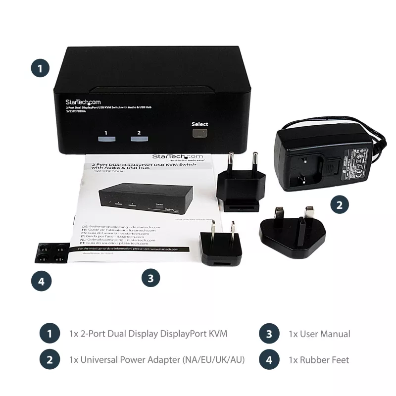 StarTech.com 2-Port Dual DisplayPort USB KVM-Switch mit Audio & USB 2.0 Hub