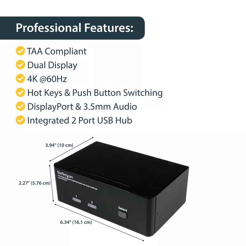 StarTech.com 2-Port DisplayPort Dual-Monitor KVM Switch – 4K 60Hz