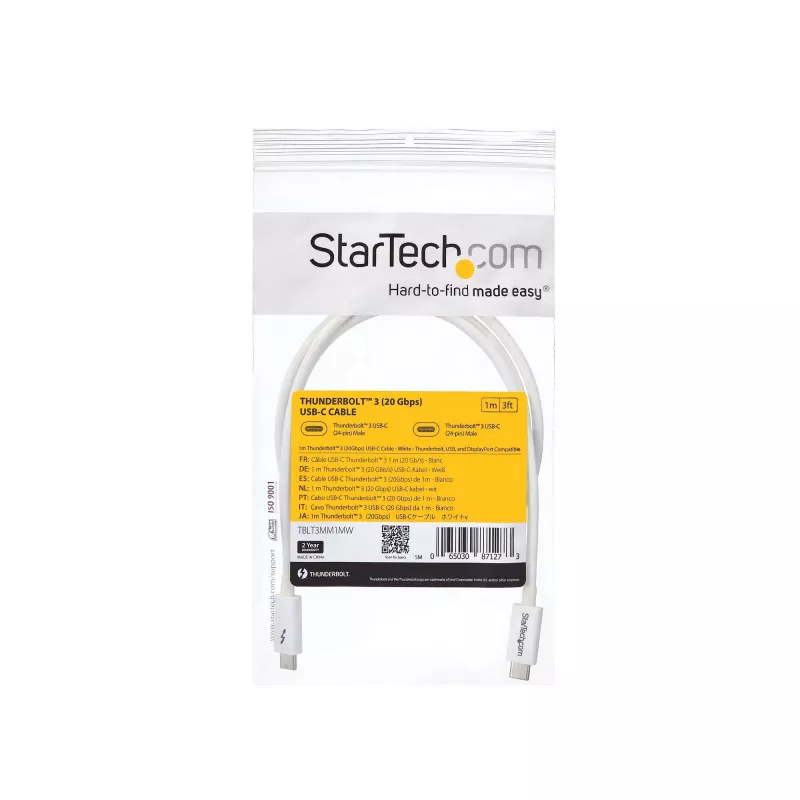 StarTech.com Thunderbolt 3 Kabel – 20 Gbit/s – 1 m – Weiß – Thunderbolt-, USB- und DisplayPort-kompatibel