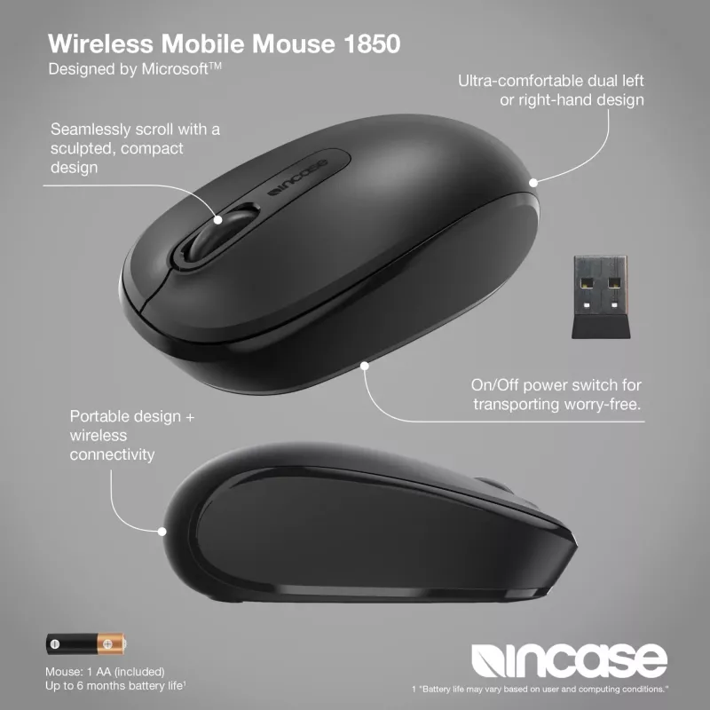 Incase Designed by Microsoft Wireless Mobile 1850 Maus Reise Beidhändig RF Wireless Optisch