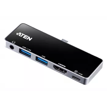 ATEN USB-C Travel Dock mit Stromdurchleitung, Universal, USB Typ-C, Schwarz, Silber