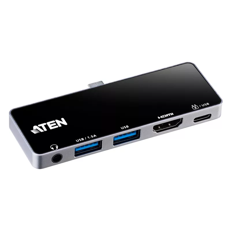 ATEN USB-C Travel Dock mit Stromdurchleitung, Universal, USB Typ-C, Schwarz, Silber