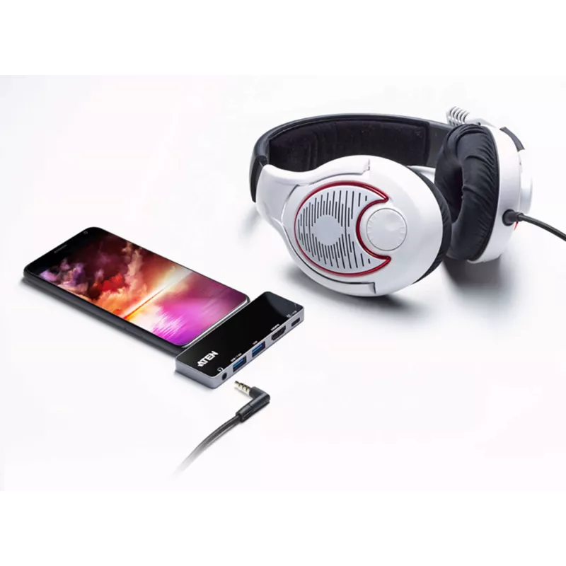 ATEN USB-C Travel Dock mit Stromdurchleitung, Universal, USB Typ-C, Schwarz, Silber