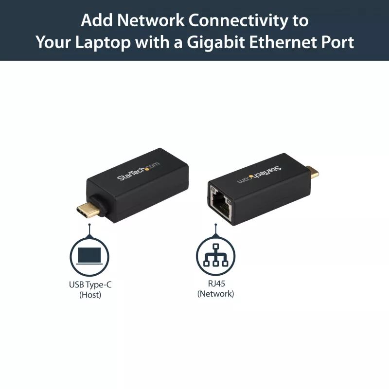 StarTech.com USB C auf Gigabit Ethernet Adapter – 1 Gbit/s NIC USB 3.0/USB 3.1 Typ C Netzwerkadapter – 1GbE USB-C auf RJ45/LAN-Port Thunderbolt 3 kompatibel Windows MacBook Pro Chromebook