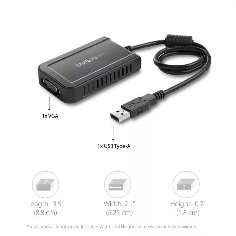 StarTech.com USB 2.0 auf VGA Adapter, USB zu VGA Monitor Konverter für Windows, 1080p (keine Unterstützung für macOS/ChromeOS/Linux) - TAA