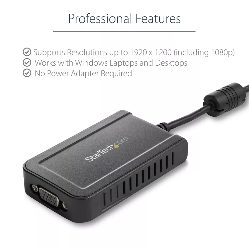 StarTech.com USB 2.0 auf VGA Adapter, USB zu VGA Monitor Konverter für Windows, 1080p (keine Unterstützung für macOS/ChromeOS/Linux) - TAA