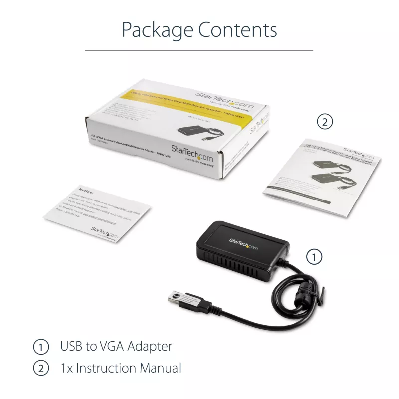StarTech.com USB 2.0 auf VGA Adapter, USB zu VGA Monitor Konverter für Windows, 1080p (keine Unterstützung für macOS/ChromeOS/Linux) - TAA