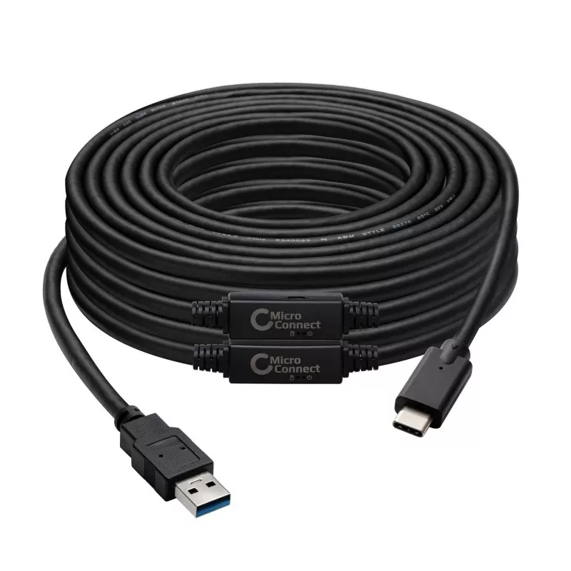Microconnect USB3.1CA10AMP USB-Kabel USB 3.2 Gen 1 (3.1 Gen 1) 10 m USB C USB A Schwarz