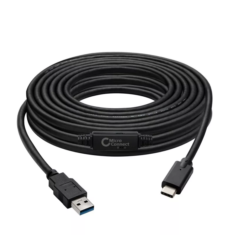 Microconnect USB3.1CA5AMP USB-Kabel USB 3.2 Gen 1 (3.1 Gen 1) 5 m USB C USB A Schwarz