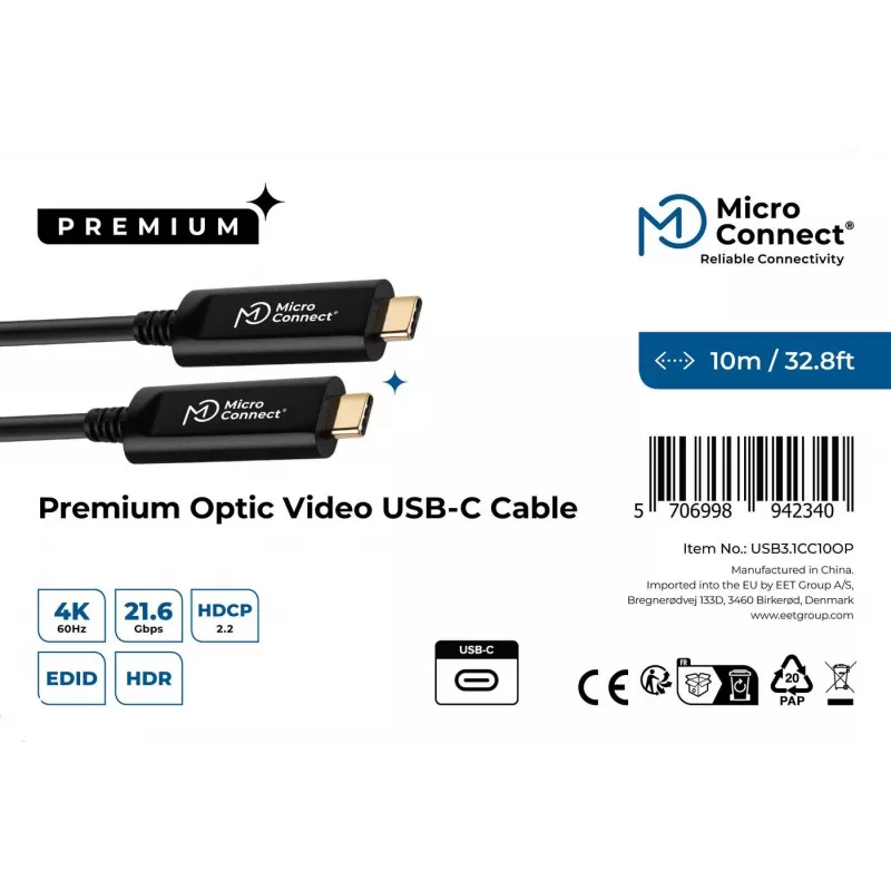 Microconnect USB3.1CC10OP USB-Kabel USB 3.2 Gen 1 (3.1 Gen 1) 10 m USB C Schwarz