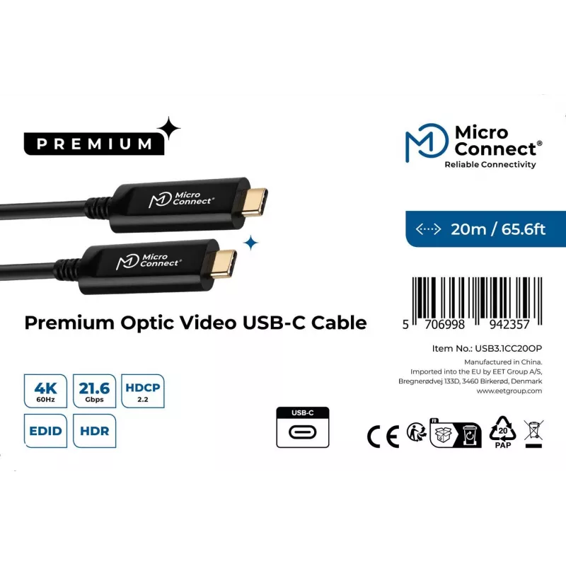 Microconnect USB3.1CC20OP USB-Kabel USB 3.2 Gen 2 (3.1 Gen 2) 20 m USB C Schwarz