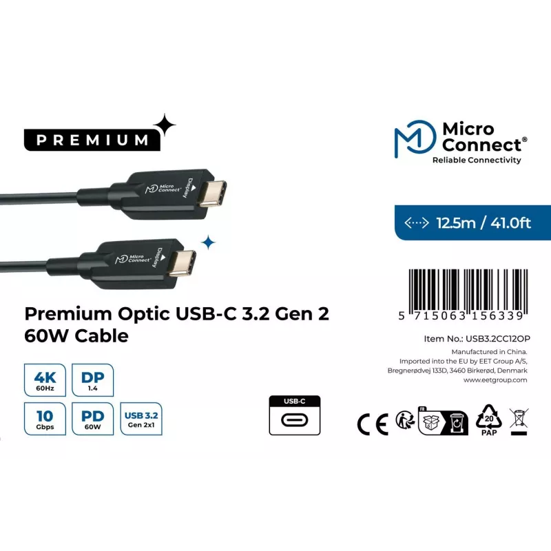 Microconnect USB3.2CC12OP USB-Kabel USB 3.2 Gen 2 (3.1 Gen 2) 12,5 m USB C Schwarz