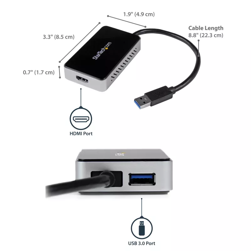 StarTech.com USB 3.0 zu HDMI Adapter mit 1x USB, USB zu HDMI Monitor Konverter für Windows (keine Unterstützung für macOS/ChromeOS/Linux) - TAA