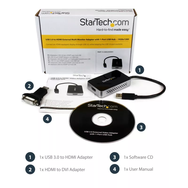 StarTech.com USB 3.0 zu HDMI Adapter mit 1x USB, USB zu HDMI Monitor Konverter für Windows (keine Unterstützung für macOS/ChromeOS/Linux) - TAA