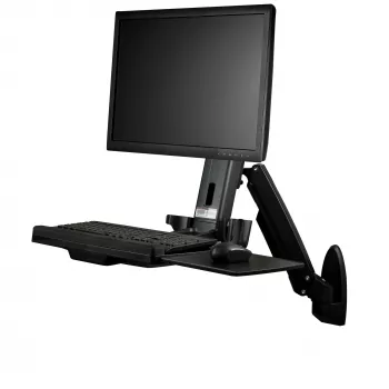StarTech.com Wandmontage-Workstation – Gelenkige Full-Motion-Stehpult mit ergonomischem, höhenverstellbarem Monitor- und Tastaturablage-Arm – Maus- und Scannerhalter – Einzelne VESA-Anzeige
