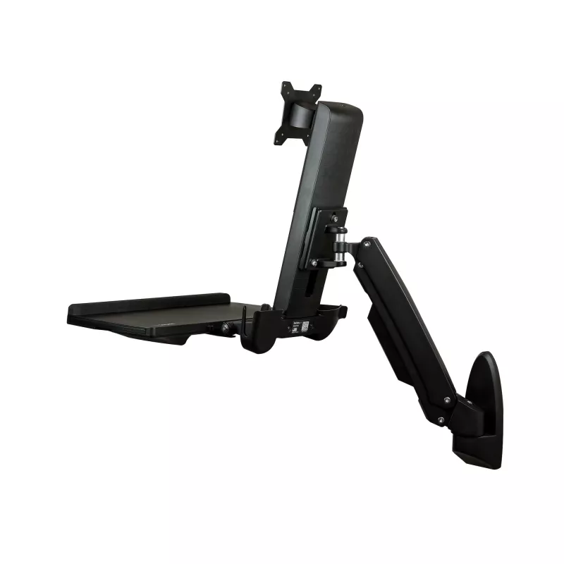 StarTech.com Wandmontage-Workstation – Gelenkige Full-Motion-Stehpult mit ergonomischem, höhenverstellbarem Monitor- und Tastaturablage-Arm – Maus- und Scannerhalter – Einzelne VESA-Anzeige