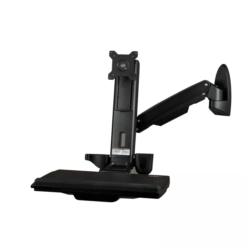 StarTech.com Wandmontage-Workstation – Gelenkige Full-Motion-Stehpult mit ergonomischem, höhenverstellbarem Monitor- und Tastaturablage-Arm – Maus- und Scannerhalter – Einzelne VESA-Anzeige
