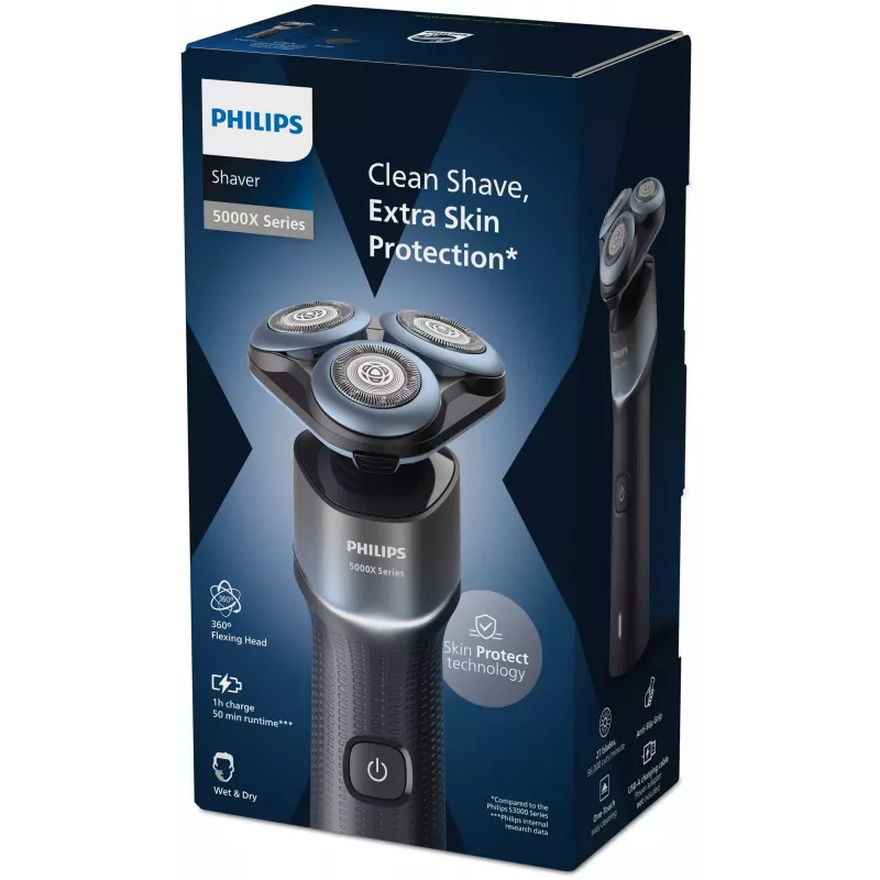 Elektrischer Rasierer Philips Shaver 5000X Serie X5006/00 — 3 rotierende Scherköpfe, Nass & Trocken, 50 Min. Akku, USB-C-Schnellladung