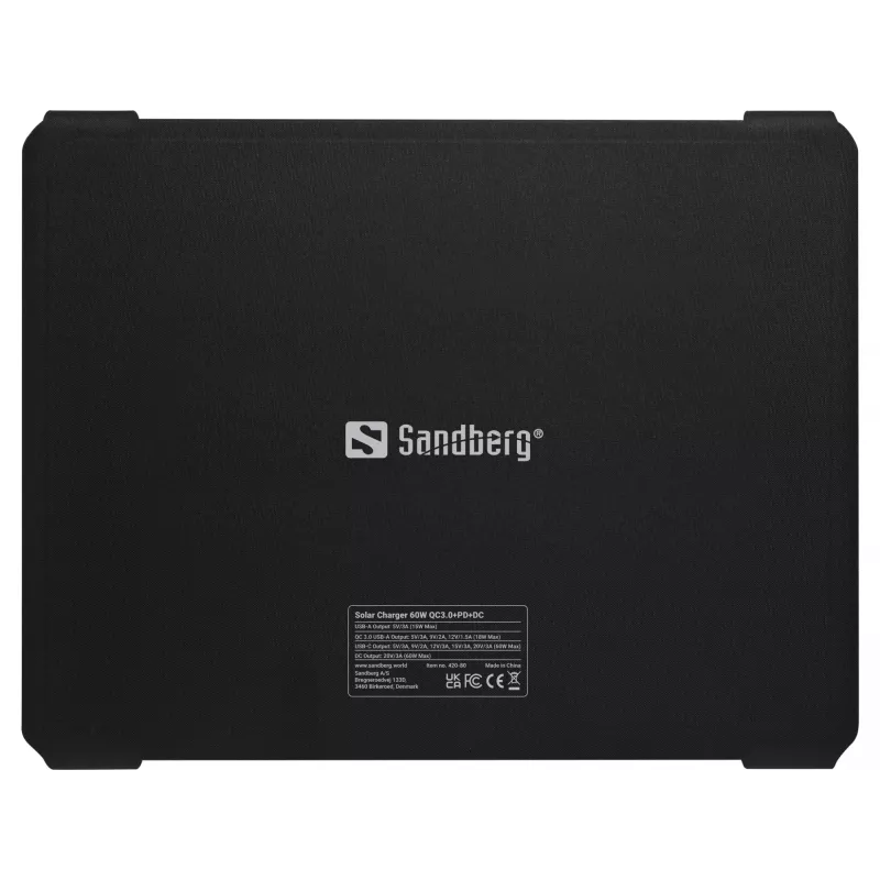 Sandberg Solar-Ladegerät 60W QC3.0+PD+DC Monokristallin Schwarz