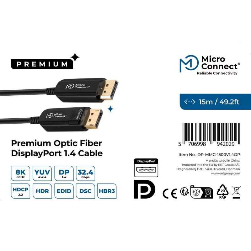 Microconnect DP-MMG-1500V1.4OP DisplayPort-Kabel 15 m Schwarz