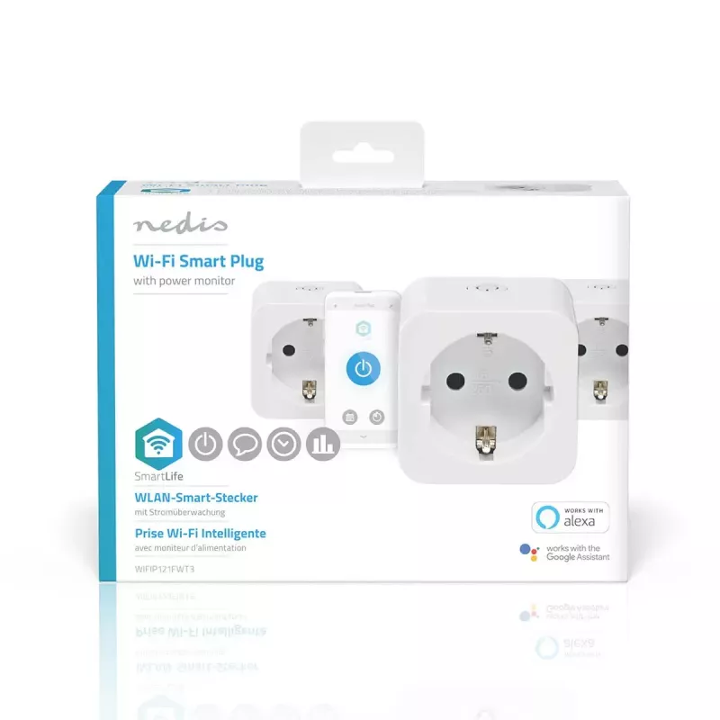 Smart-Steckdose Nedis WIFIP121FWT3 – Wi-Fi-Innensteckdose, 3er-Pack