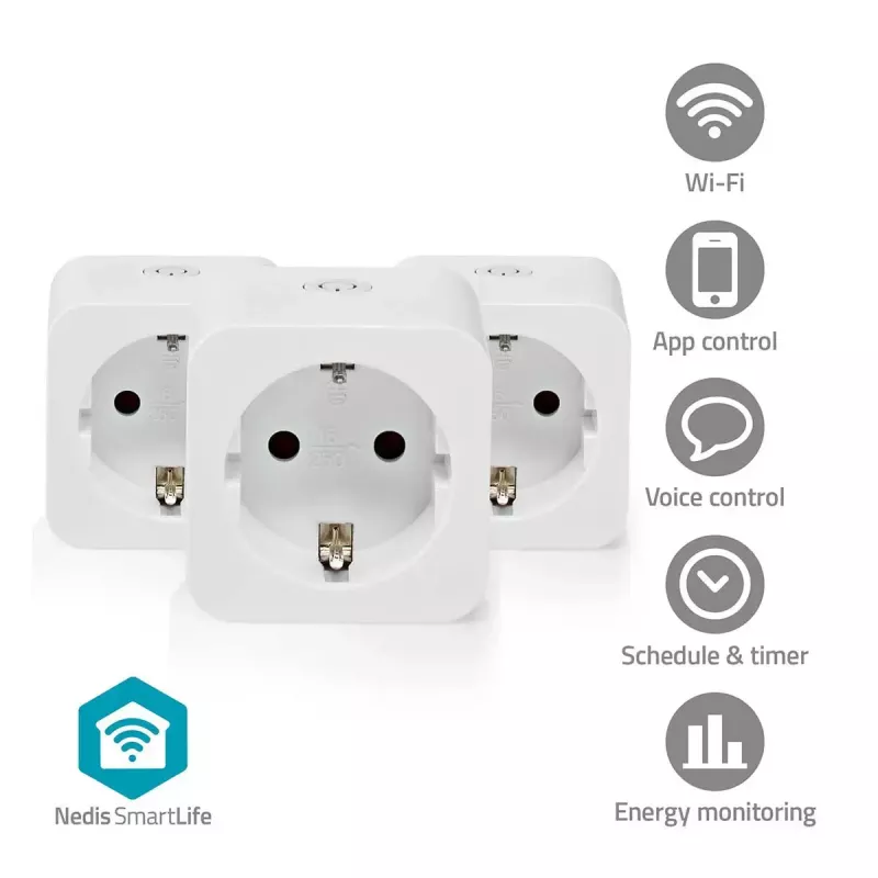 Smart-Steckdose Nedis WIFIP121FWT3 – Wi-Fi-Innensteckdose, 3er-Pack