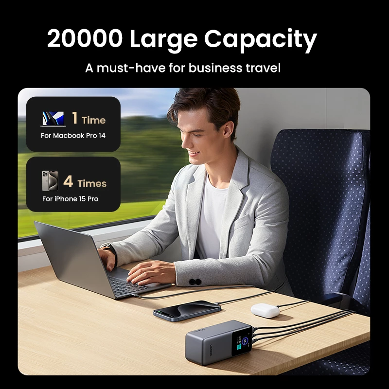Ugreen 20000mAh 130W Schnellladung Powerbank Lithium Grau
