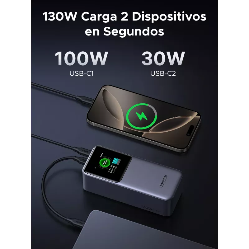 Ugreen 20000mAh 130W Schnellladung Powerbank Lithium Grau