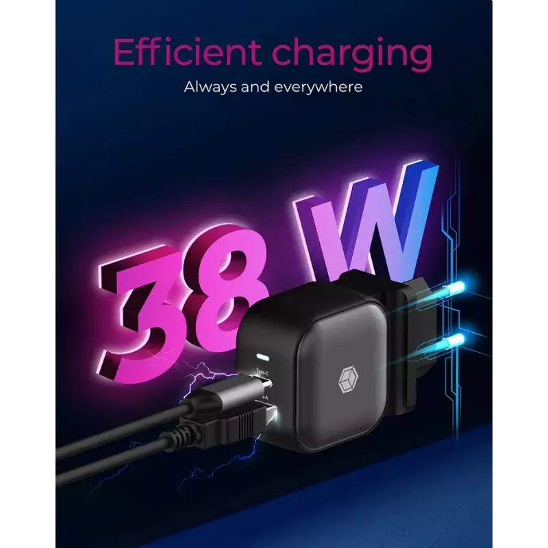 Wandladegerät ICY BOX 2-Port USB Power Delivery Schnellladung Schwarz