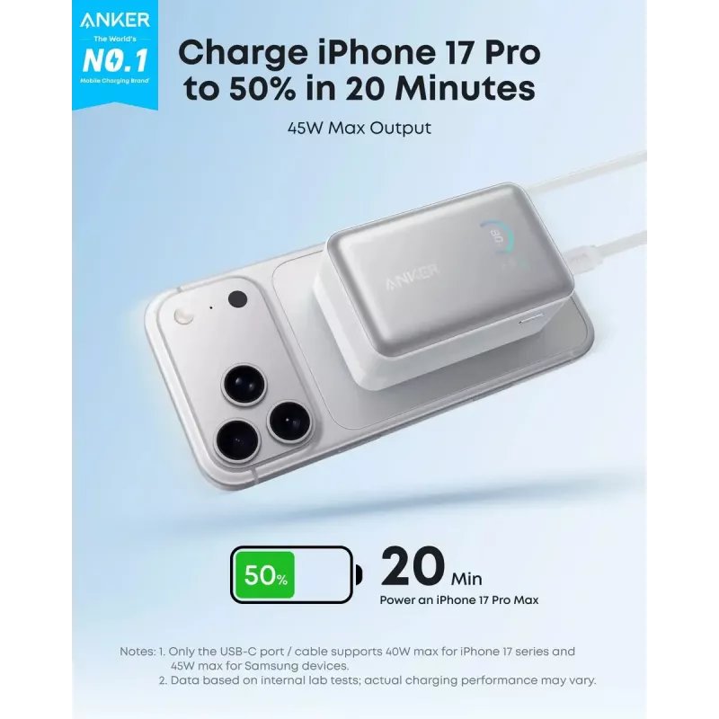 Powerbank Anker Nano 45W mit integriertem einziehbaren USB-C-Kabel A1638H11 10000 mAh Schwarz