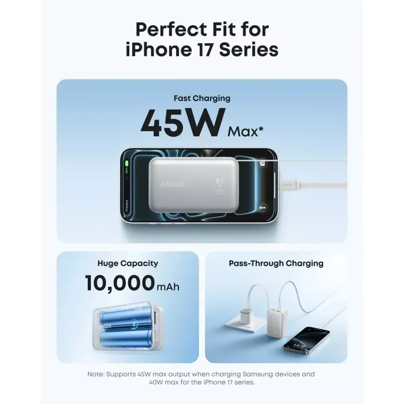 Powerbank Anker Nano 45W mit integriertem einziehbaren USB-C-Kabel A1638H11 10000 mAh Schwarz